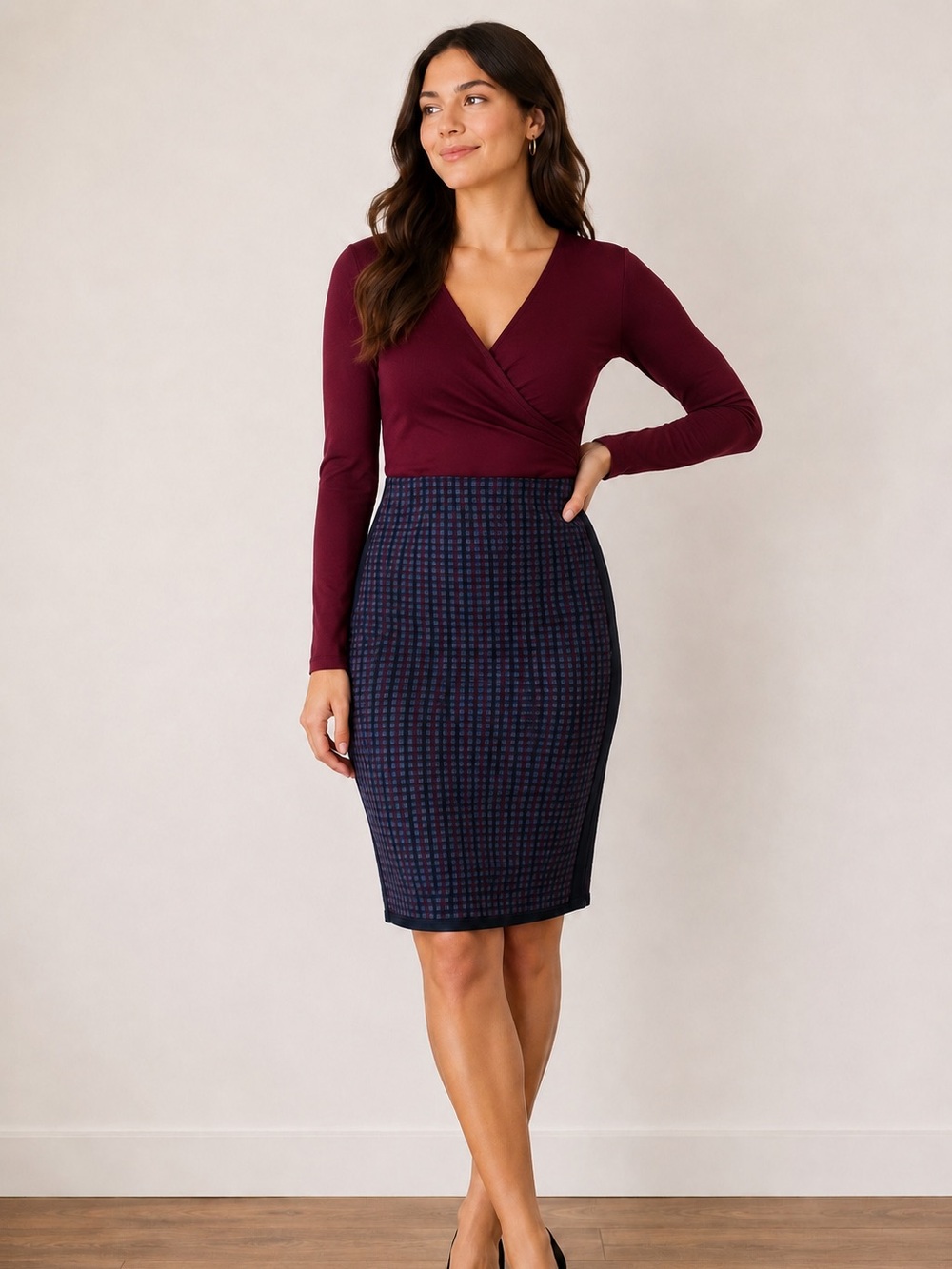 Max Studio Plaid Pencil Skirt  Small